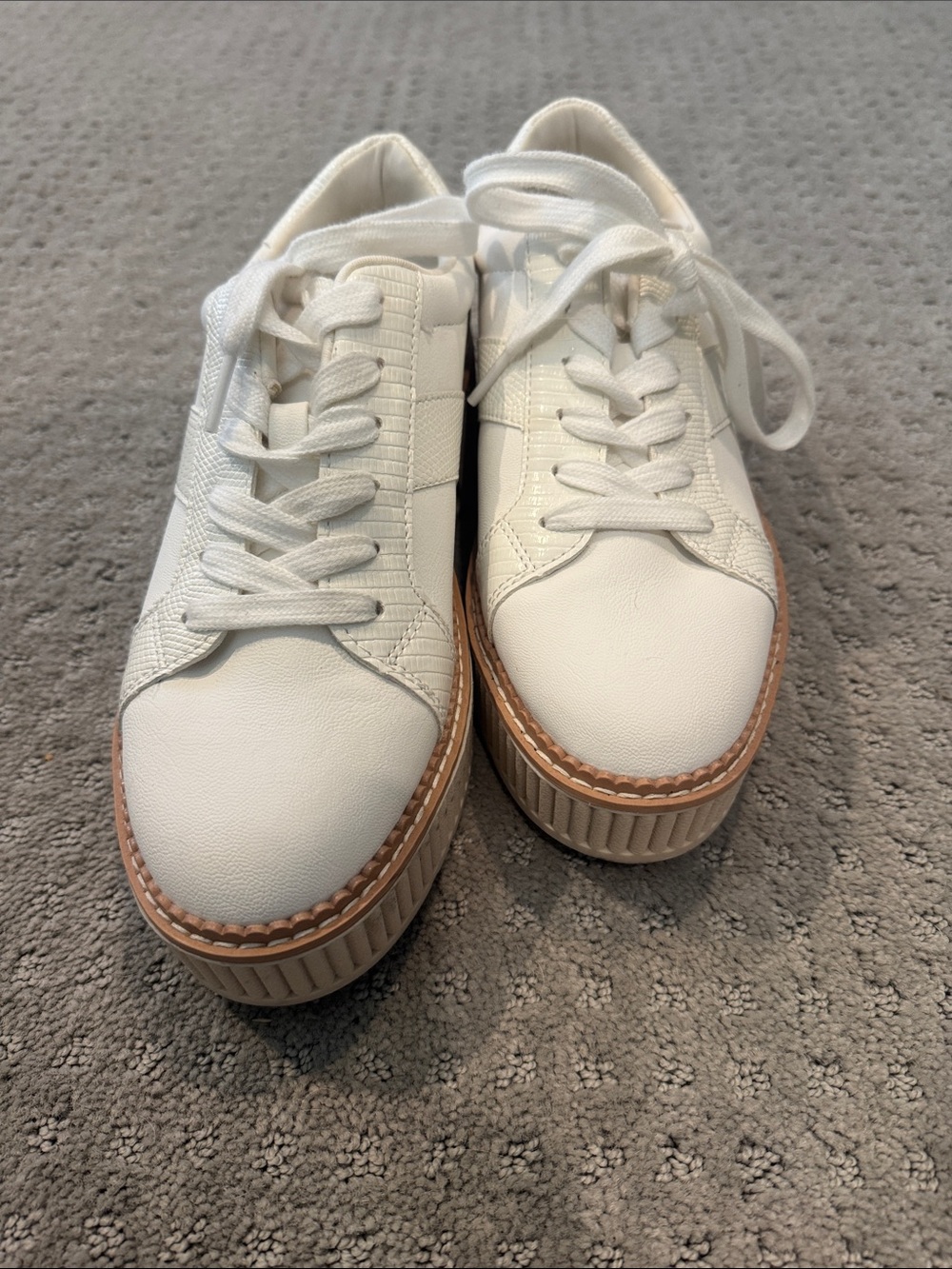 DV by Dolce Vita White Lace-Up Platform Sneakers with Tan Accent